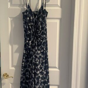 MICHAEL Michael Kors Navy and White Leaf Print Maxi Dress